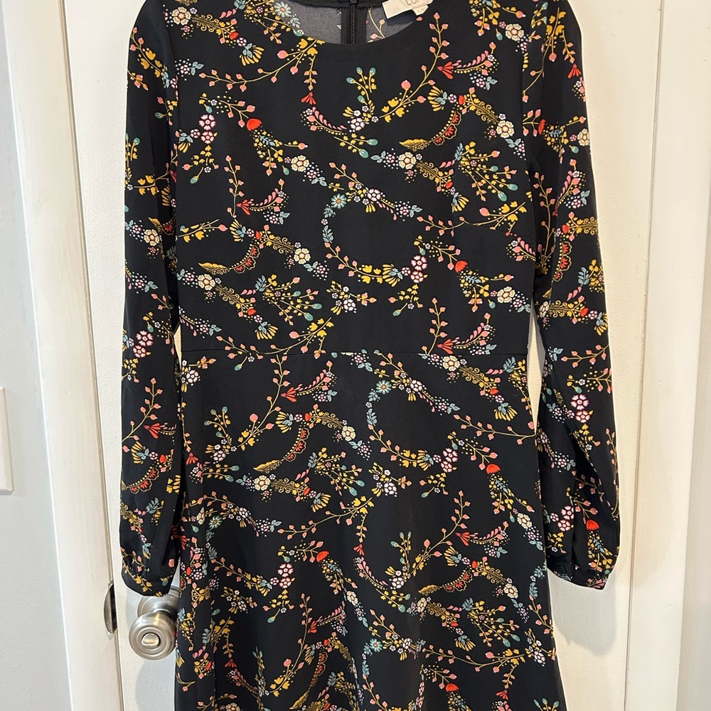 LOFT Gold and Orange Long Sleeve Sheath Dress